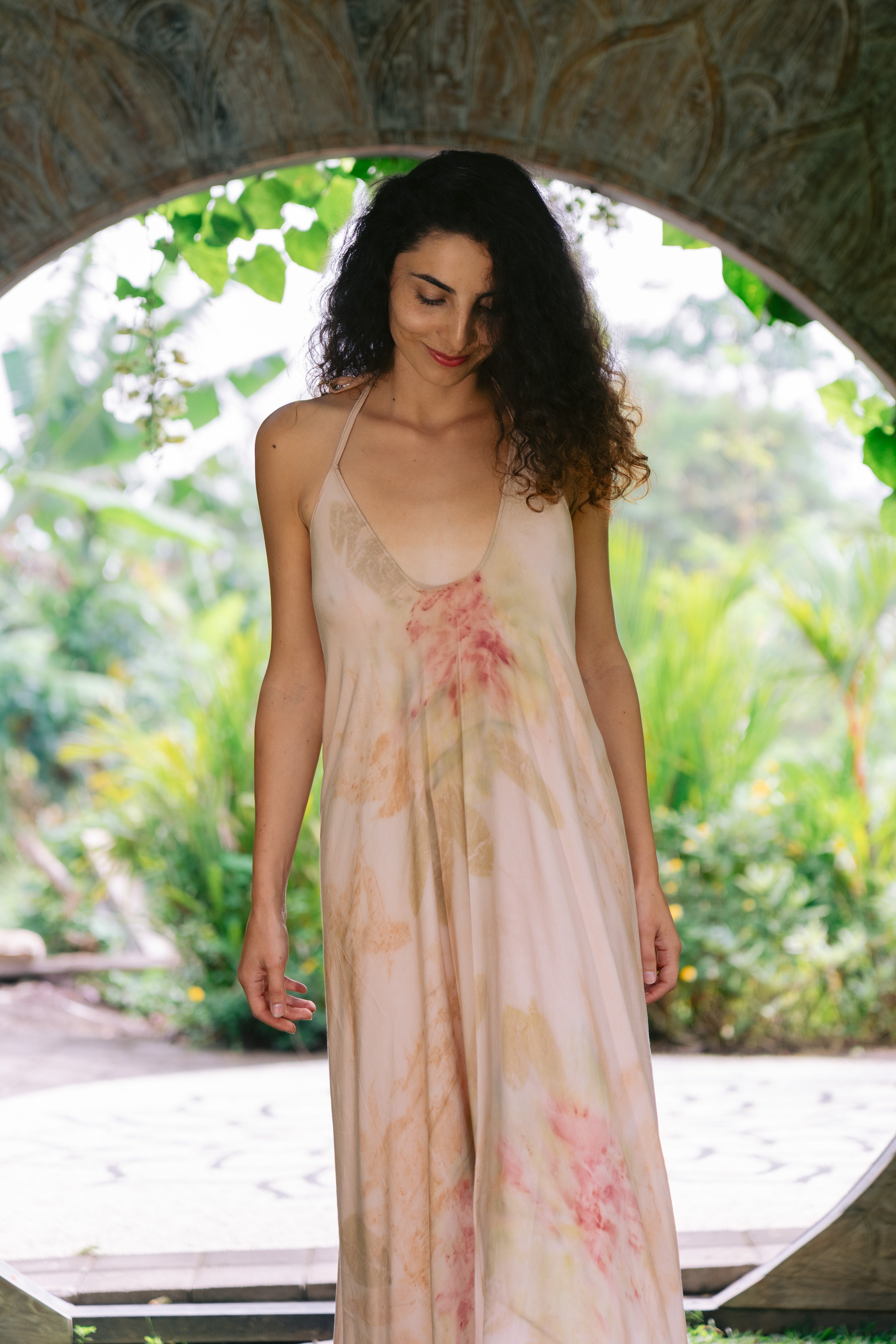 The Goddess – Dusty Pink, Red & Green  Eco Vero Friendly  Print Dress